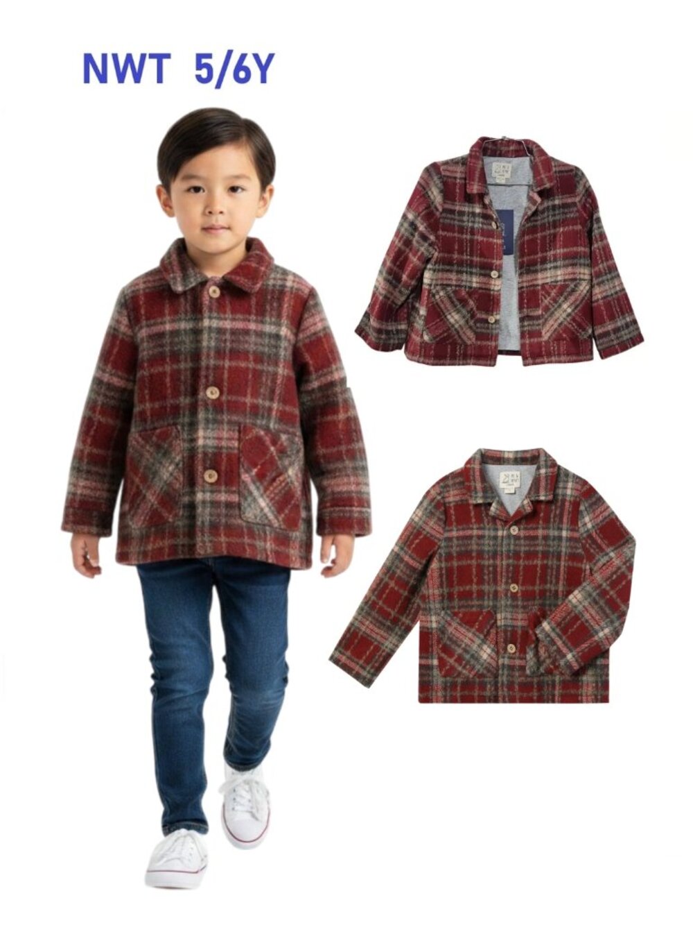 NWT - Me & Henry Red Plaid Shacket - Jacket with shirt style - size 5/6Y